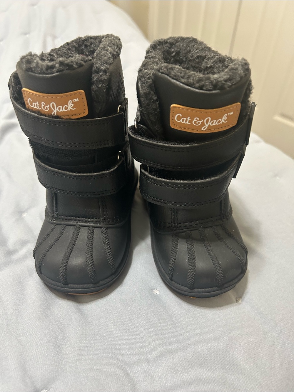 Cat & Jack Black Kids Winter Snow Boots with Faux Fur Trim